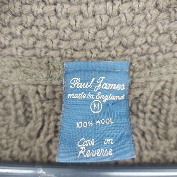 Paul James Wool Cableknit Brown Cardigan Made in England Size Medium - Picture 4 of 4